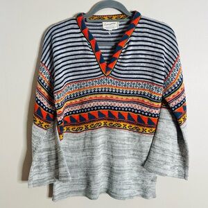 Vintage Contemporary Classics V-Neck Bell Sleeve Nordic Geometric Sweater GSB